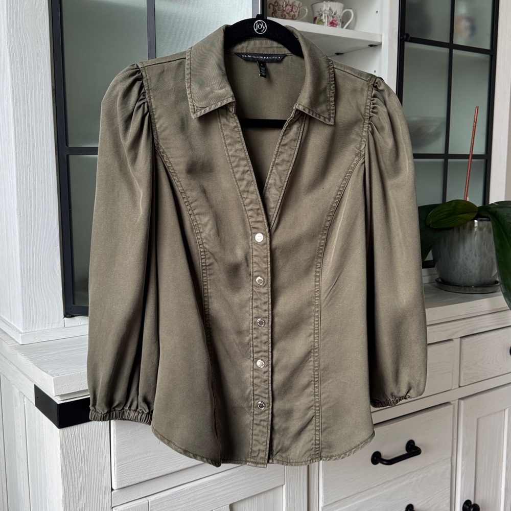 Olive Green snap-Up Women's Top